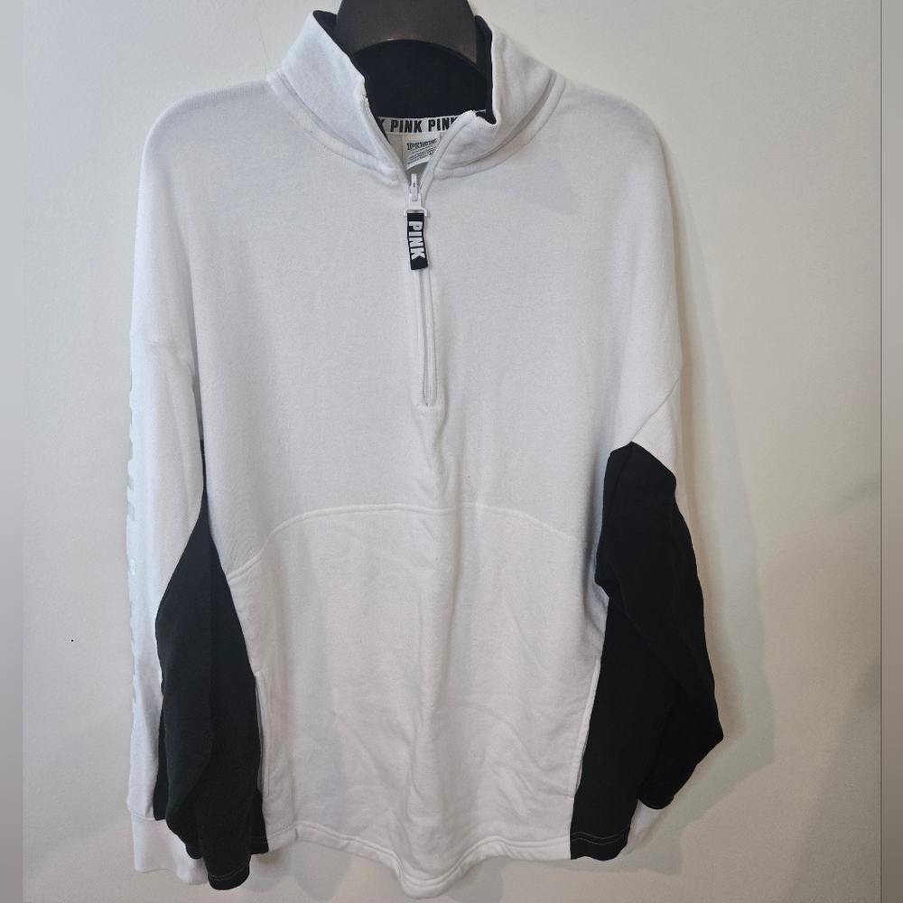 PINK by Victorias Secret White and Black Quarter-Zip Pullover Size Large